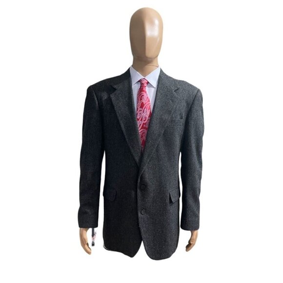 Haggar Men's Blazer Jacket 44L Charcoal Gray Wool Herringbone Made in USA - Picture 15 of 15